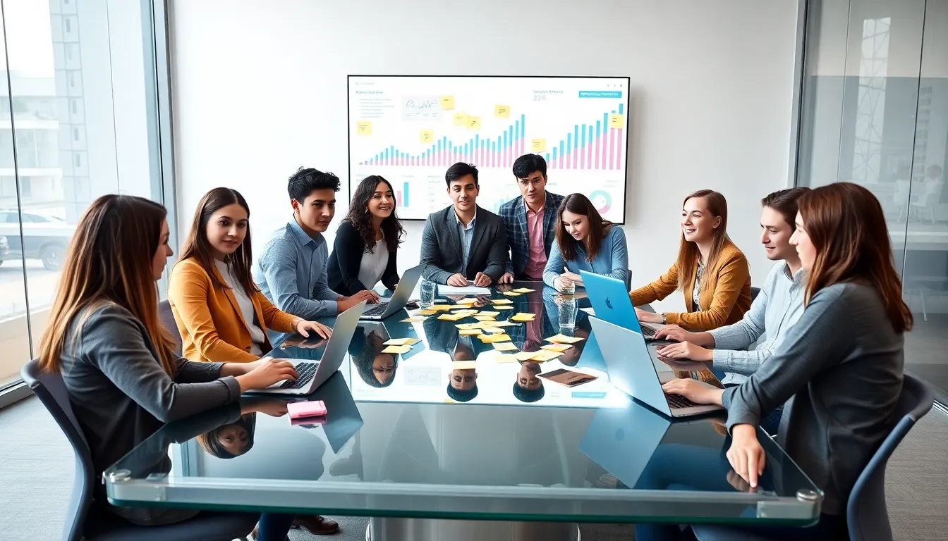 diverse team collaborating in a modern tech startup office.